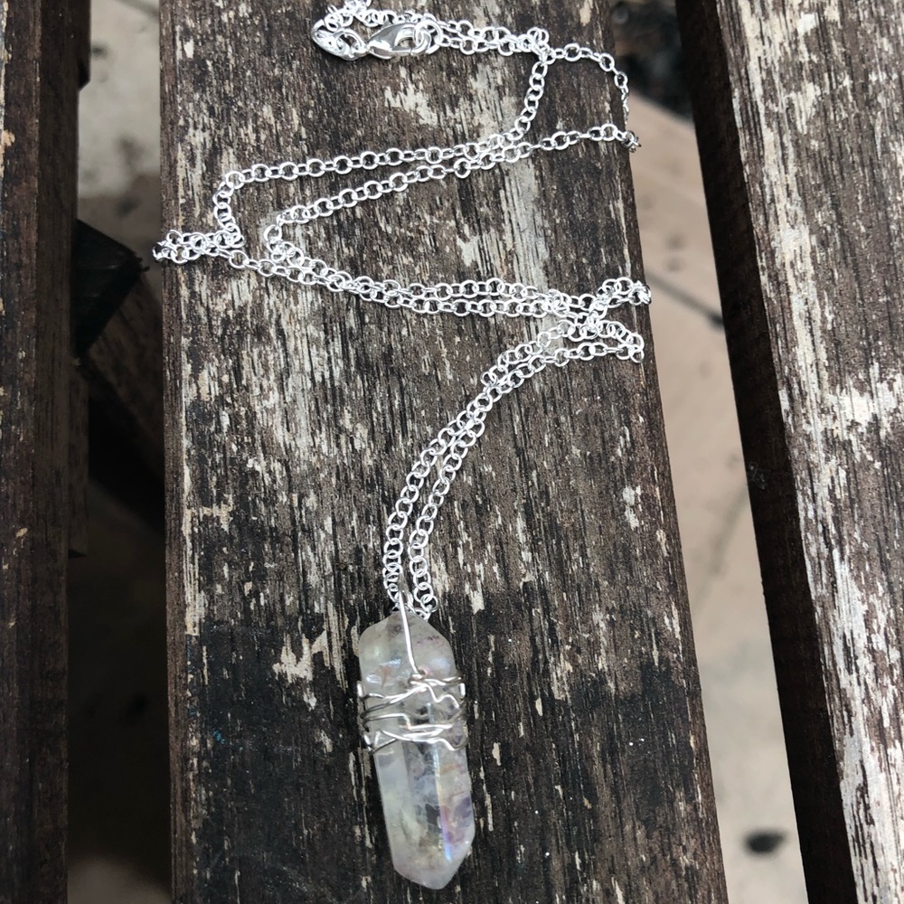 Handmade wire wrapped crystal pendant necklace 925